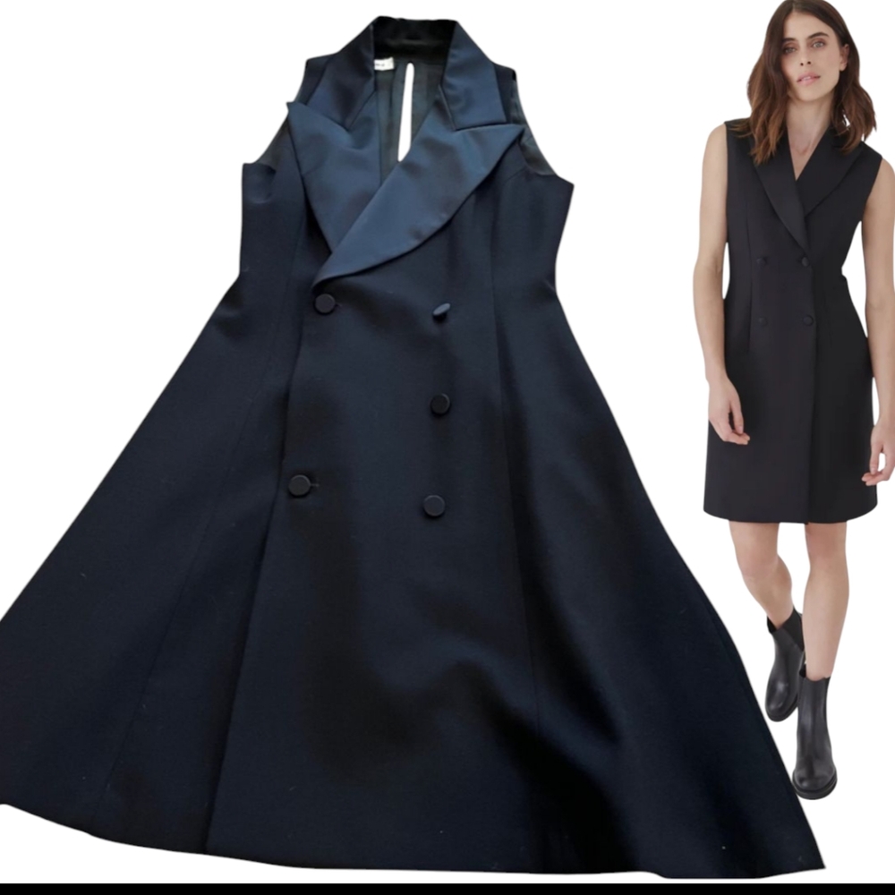 Black pure wool Double breasted Tuxedo dress / jacket size S fit and flare
